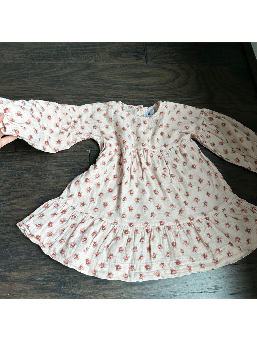 Petit Bateau Girls' long-sleeved floral cotton gauze dress size 4